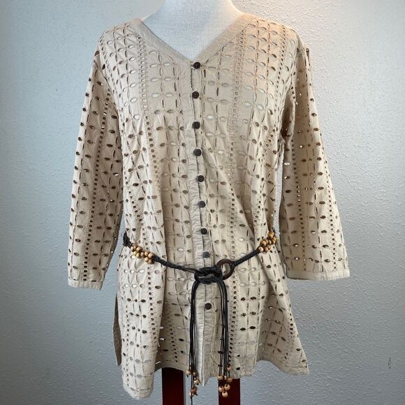 NWT Multiples Button Down Shirt and Belt Size L - Picture 1 of 10
